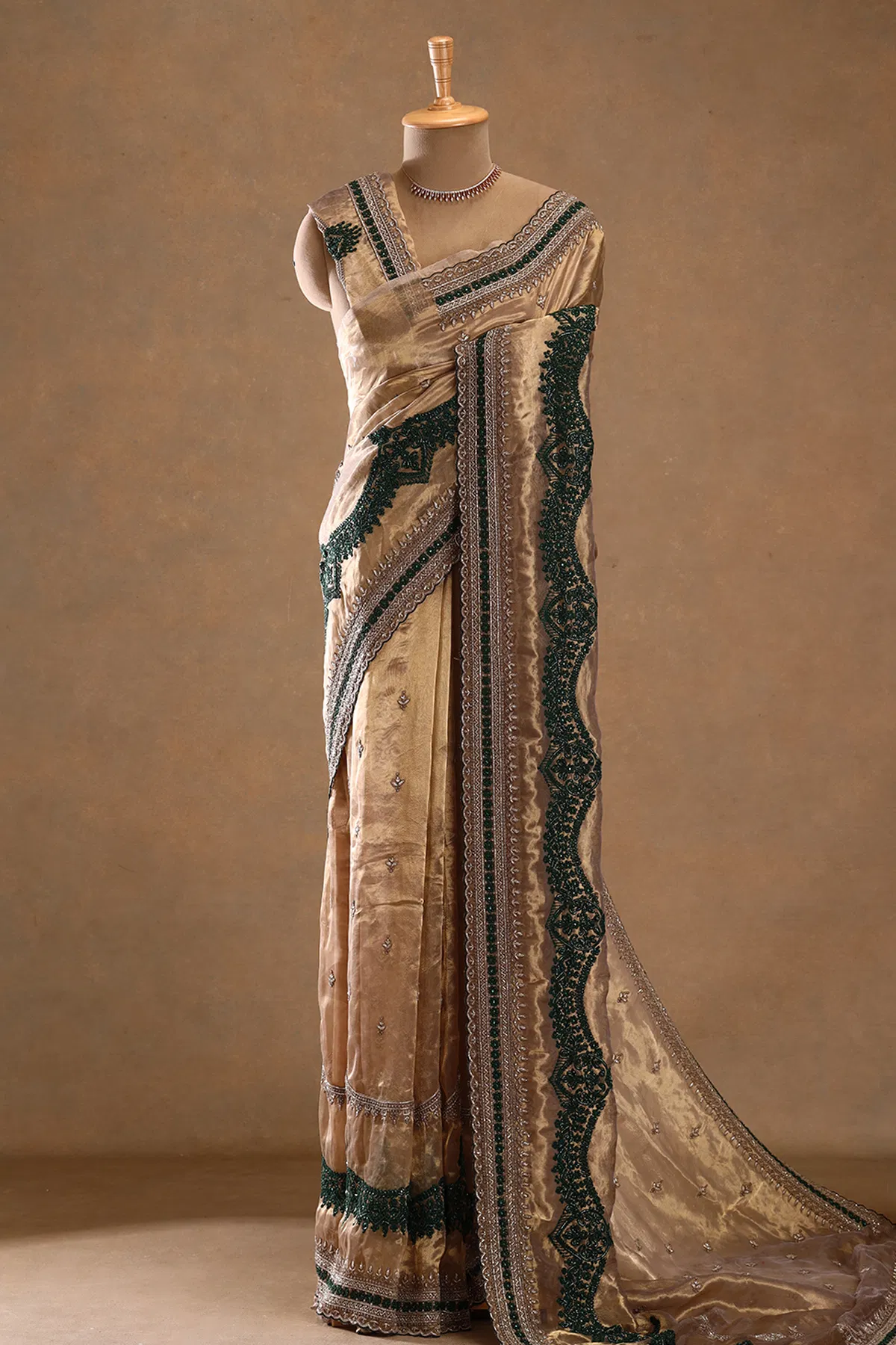 Antique gold zardosi embroidered tissue